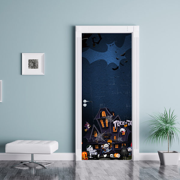 3D Halloween Haunted House -oven ovitarttuja, 30 x 79 tuumaa Haunted House Realistinen ovi taustakuva tarra