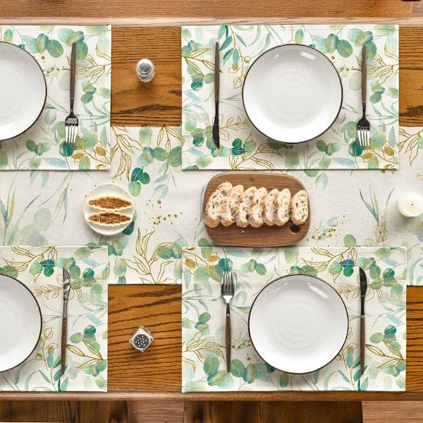Set med 4 gröna eukalyptus placemats - Bordsdekoration - 30 x 45