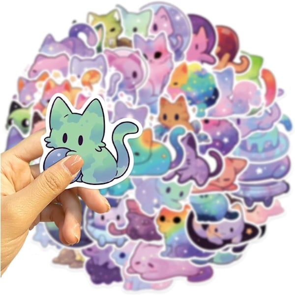 50 stk. Tegnefilm Regnbue Stjernehimmel Kat Stickers, Sød Æstetisk Kat Vandafvisende Stickers, Vinyl Stickers til Vandflaske,