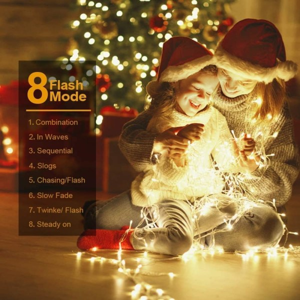 Ljusslinga 33ft 100 Leds , Julbelysning Plug in med 8 Flas