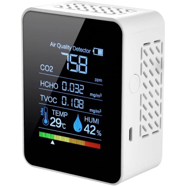 Kuldioxiddetektor 5 i 1 Indendørs luftkvalitetsdetektor CO2 Digital måler TVOC HCHO Temperatur H