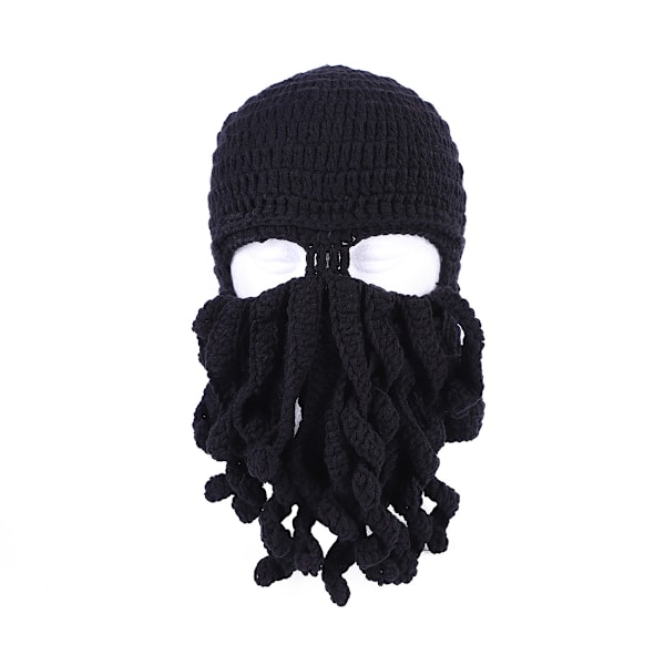 1 stk Strikket Skjegglue Morsom Vinterlue Blekksprut Beanie Ansiktsmaske Halloween Kostyme for Menn Kvinner Ski Snowboard