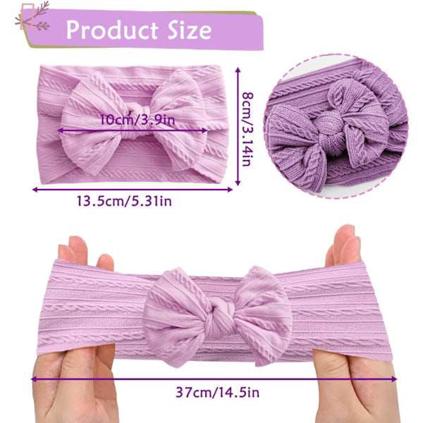 Lila 2-pack baby pannband, nyfödda pannband baby girl rosett nyfödda pannband mjuka baby girl rosett b