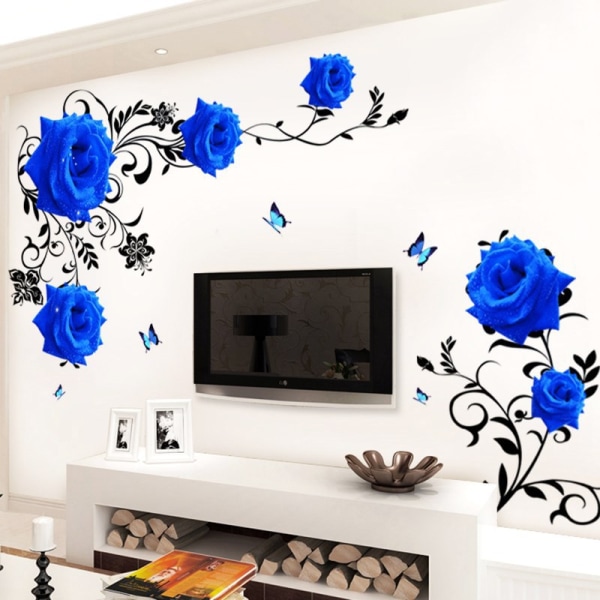 Blue Rose Wall Stickers Rose Flower Vine Wall Decal Blue Peo