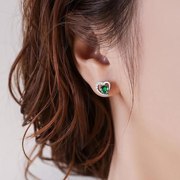 Sølv Stud Øreringe til Kvinder, Stud Øreringe Hvidguld Kubisk Zirkonia Hjerte Studs│Sarte Øre green