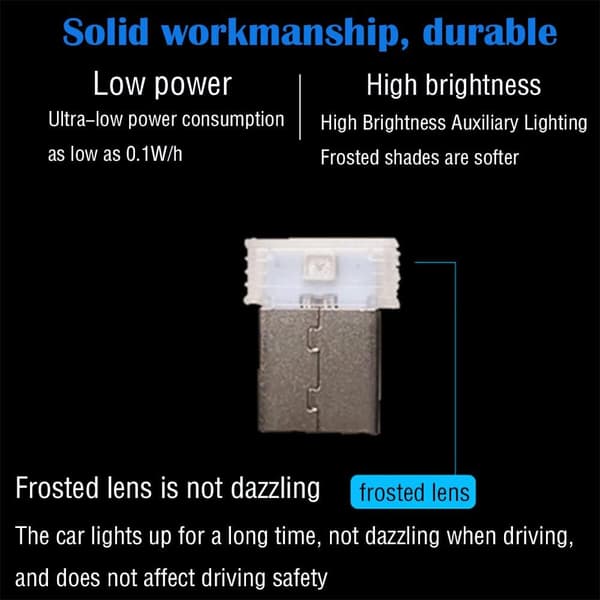 Mini USB for bilinteriør, 10 stk LED bilinteriør, bilinteriørbelysning, USB bilinteriørlys, LED bilinteriør (rosa-lilla)