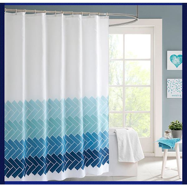 Blå geometriske pile bruseforhæng polyester badeforhæng skimmel og meldug resistent 180 x 200cm