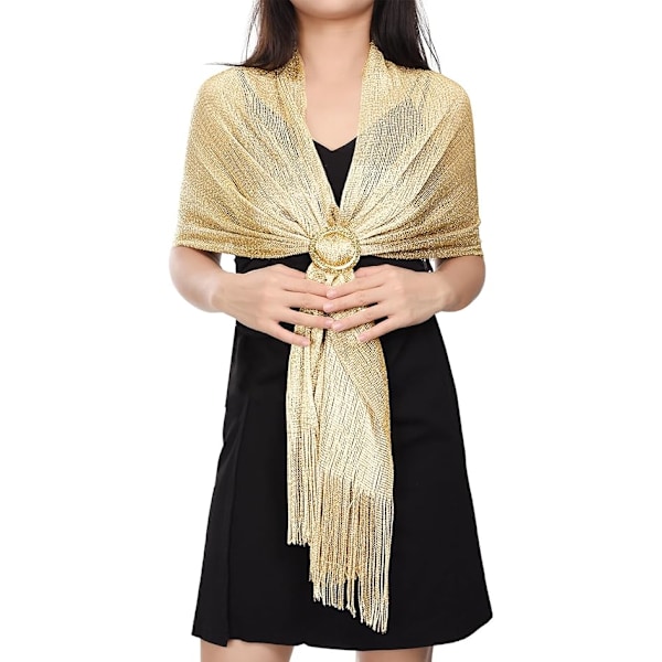 Kvinners Tassel Sjal for Kveld, Fest, Bryllup med Trykknapper Gold