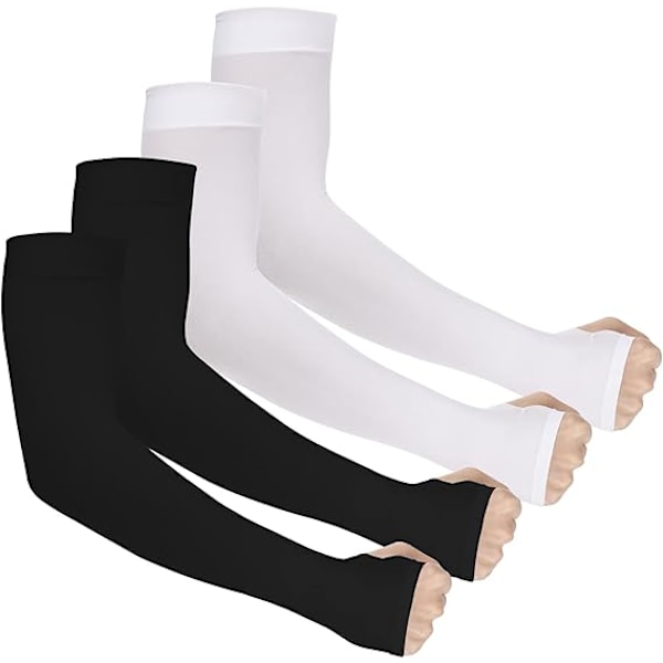 2 Par UV-Beskyttende Kølende Armsleeves Kompressions Armsleeve UPF 50 Solærmer med Tommelfinger black+white