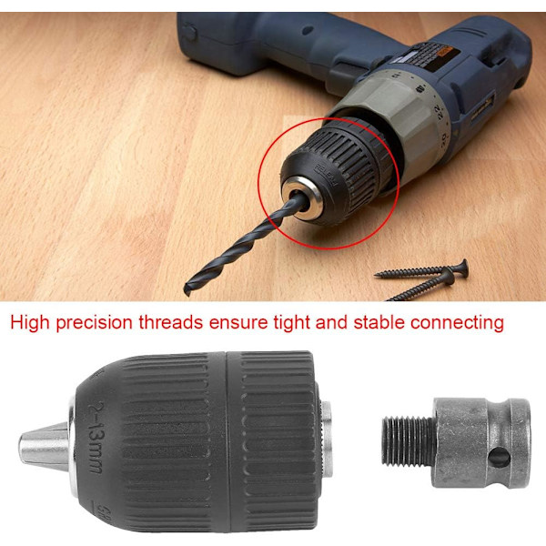 1/2 Chuck Adapter, borepatron, 2-13mm 1/2\"-20UNF nøglefri borepatron med 1/2\" Chuck Adapter til konvertering af slagnøgle