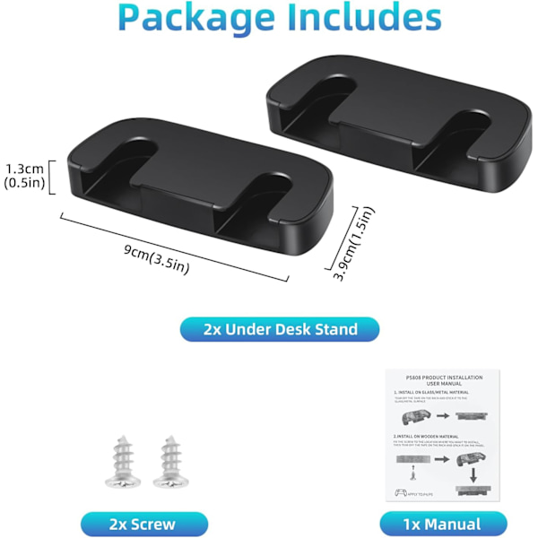 2 STK Controllerholder til under bordet til PS5, Horisontal bordstander til PS4, Spilcontrollerholder til montering under bordet til PS4/PS5 controllertilbehør