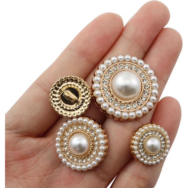 16 stk. Guld Diamantbesatte Perleknapper Metal Knapper Rhinestone Kunstige Perleknapper Pynt til Frakke, Dragter, Kn