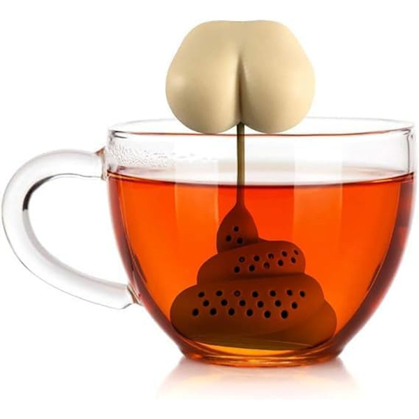 Te-filter i silikon, te-infuser i form av bæsj, te-sil i silikon, te-diffuser