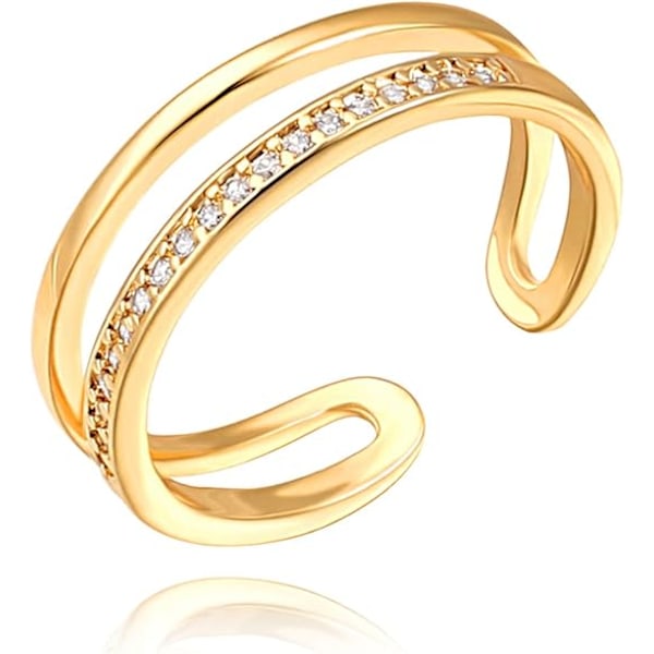 PEARL 18K Kultainen CZ Tekotimantti Pinottavat Sormukset Söpöt Ohuet Kultaiset Kihlasormukset Säädettävät Avokärkiset Sormukset Ikuisuusnauhat Naisille