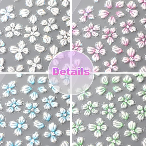 5D Präglade Blommor Nagelstickers för Nagelkonstdesign, 4 Ark Vår Körsbärsblom Blomblad Självhäftande Nageldekaler, Holografiska Sakura Folier