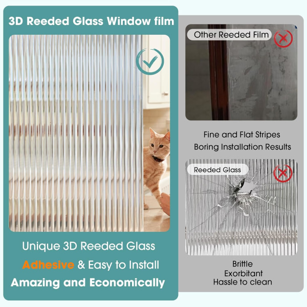 17,5x78,7 tum Reeded Glass Fönster Sekretessfilm 3D Dekorativa Flöjtade Fönsterdekaler