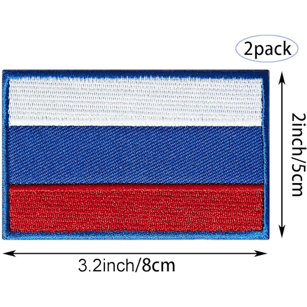 2 stk. Rusland flag patches, russiske flag, broderede patches, Ru