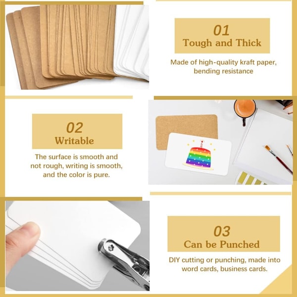 300 stk. blanke hvide visitkort Kraft Note Paper Card Learning Word Card Blank Craft Paper Tags D