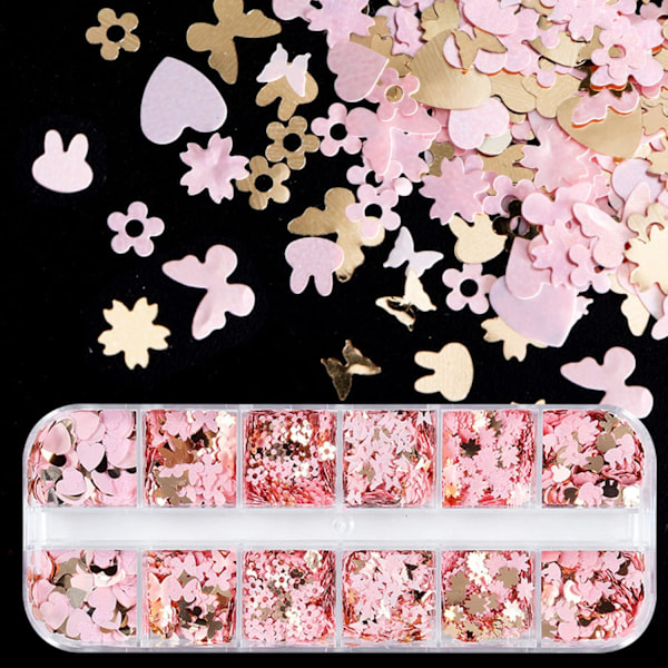 3 kpl Kynsilakat, 12 Ruutua Kulta-Vaaleanpunaisia Kynsilakat 3D Sakura Perhonen Kynsilakat Jänis Sydän Kynsikorut Kynsivarusteet