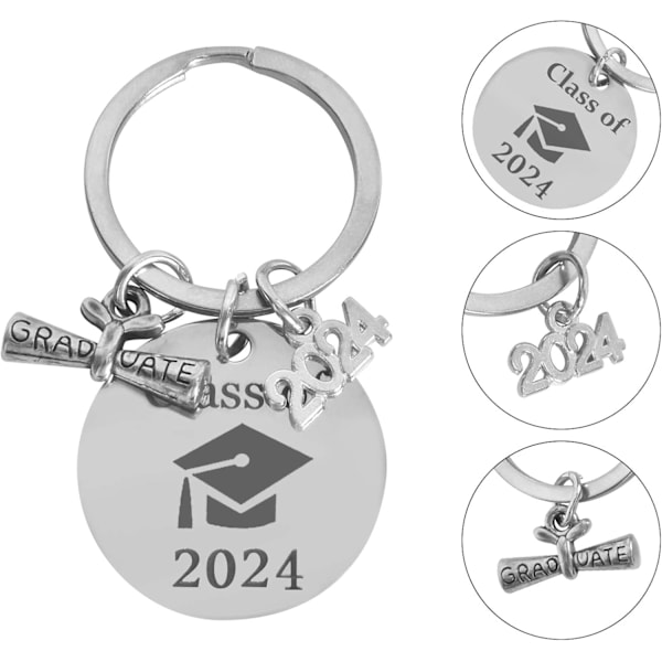 Nøglering i rustfrit stål til dimission, dimissionsvedhæng til nøglering til dimissionen i 2024 fra universitet, mellemskole, gymnasiet