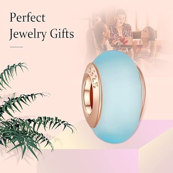 （blå pärlor）Öppning 4-5mm，Mattfärgad Muranoglas Charm 925 Ster