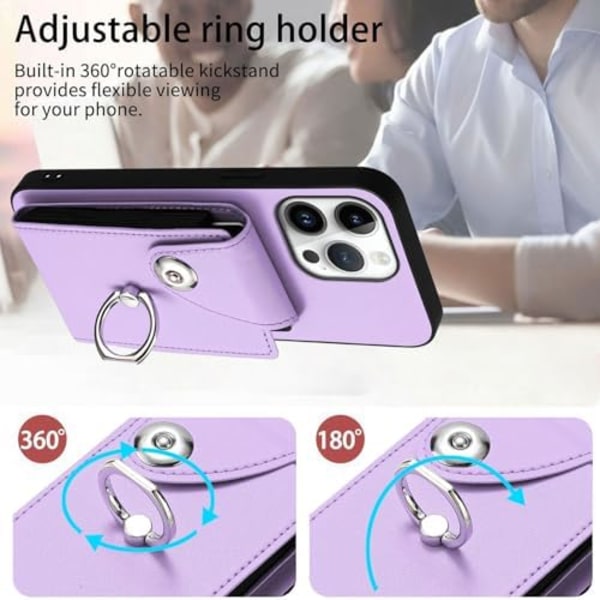 Kompatibel med iPhone 16 Pro Max Plånboksfodral med kortfackdesign 360° Rotationsringstativ Snappknapp Stötsäker Pro