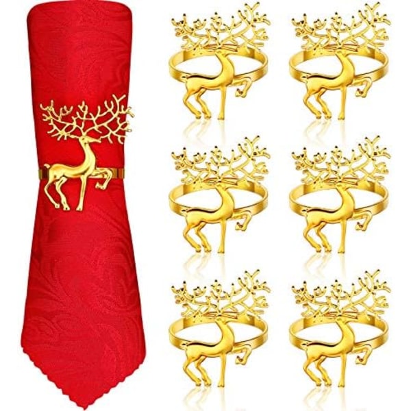 6 Stykker Hjorte Serviettringer Hjorte Serviettringer Holdere Reinsdyr Metall Serviettspener for Julerbord Dekorasjon