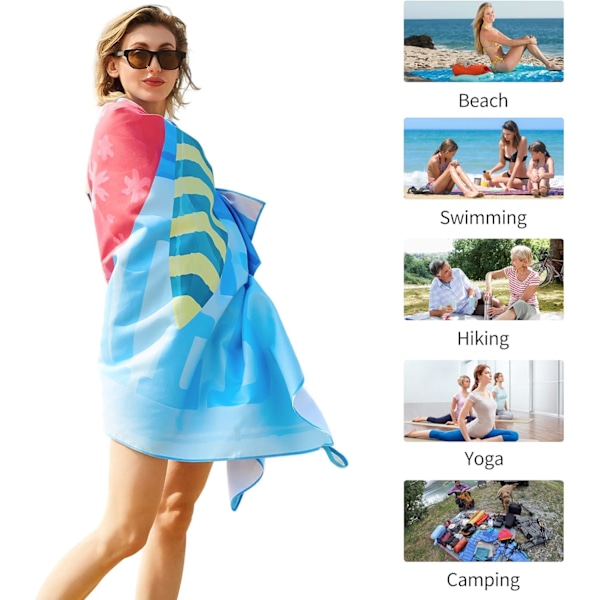 Stor Badhandduk 150 x 70cm, Mikrofiberhandduk, Anti-Sand Strandlakan Snabbtorkande för Strand/Pool/Solstolar (Sommar-Rullstol)