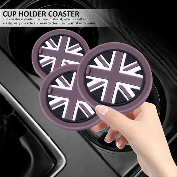 Sæt med 3 grå coasters, mini biltilbehør, coasters, bil coasters, Union Jack stil coasters, silikone coasters