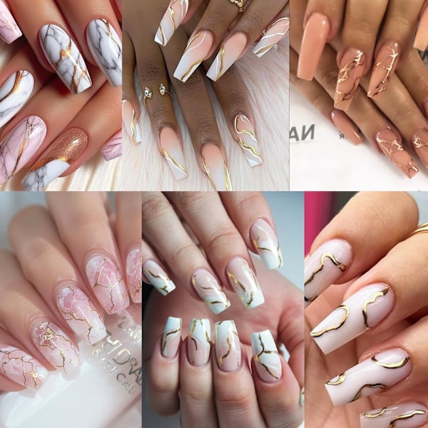 2 ark guld marmor nagelstickers för nagelkonst självhäftande oregelbundna linjer nagelkonst stickers guldlinje nageldekaler sommar nageltillbehör för kvinnor