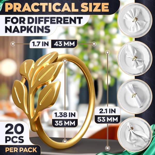 Sæt af 20 - Guld Valentins Servietringe Guld Blad Servietringe Boho Servietringe Sæt Servietring Guld Servietringe Bulk