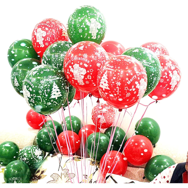 100 Styck Jul Röda Gröna Ballonger 12 Inch Latex Helium Xmas Bal