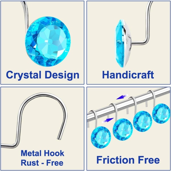 12 st duschdraperikrokar för badrum, dekorativa duschdraperikrokar