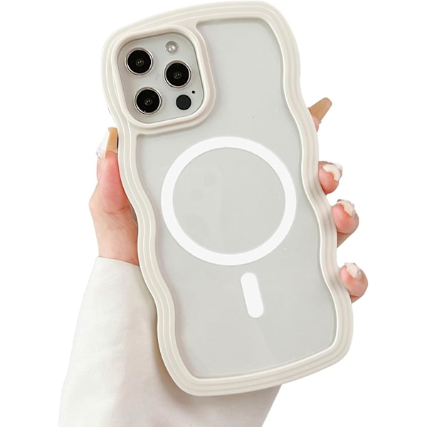 Magnetiskt Transparent Skal för iPhone 15/15 Pro/15 Pro Max Kompatibelt med MagSafe, Vit Söt Tr iPhone 15 Pro Max
