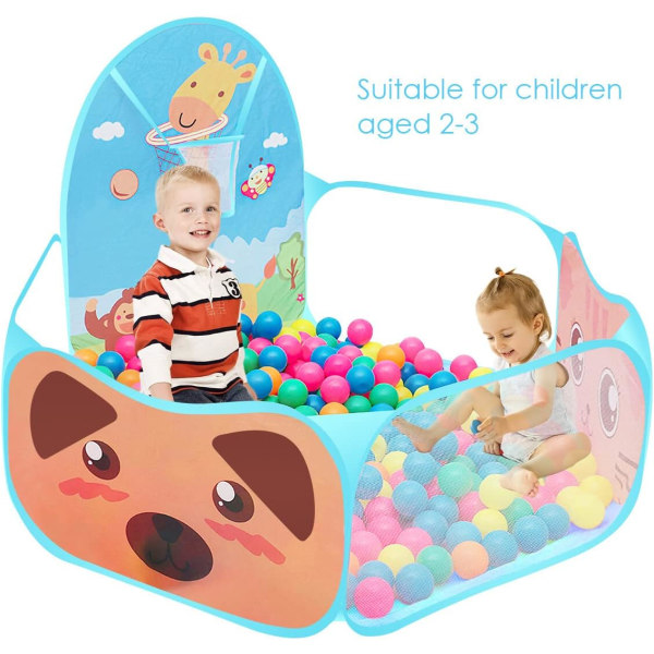 Barneballbasseng, babyballtelt, sammenleggbart leketelt for barn med basketballbøyle, rosa ball