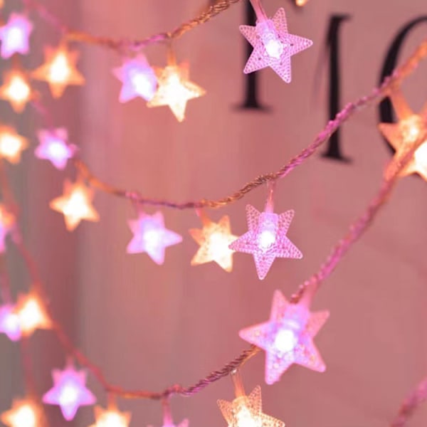 6m Inomhus String Lights 40 Stjärnor med Rosa LED [Energiklass A]-Star