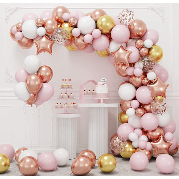 Ballongkombinasjonssett Rose Gold Ballongdekorasjonssett Ballongkjedesett Lateksballong Bryllupsdag