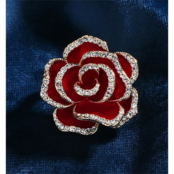 Kristall Strass Röd Blomma Brosch Dam Kamelia Nål Strass Blommig Brosch Dam Mode Kläder Brosch Smycke Tillbehör