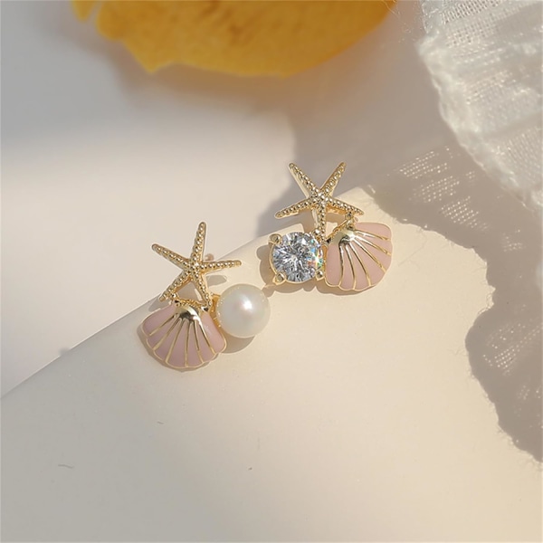 Perle Ørestikker Søde Boho Asymmetriske Små Havskaller med Glitter Cubic Zirconia Letvægts Statement Øreringe Sommer Strandtema Ferie Smykker