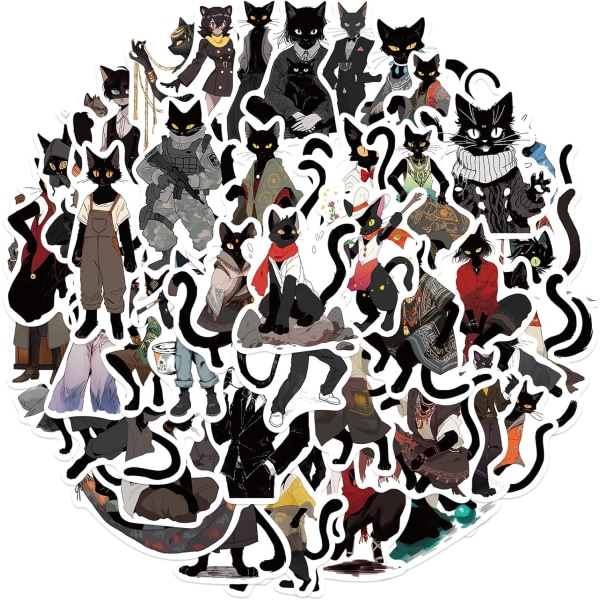 50 stk Black Cat Stickers, Cartoon Mr Cat Stickers Pack, Cool Catman Estetisk Vinyl Waterp