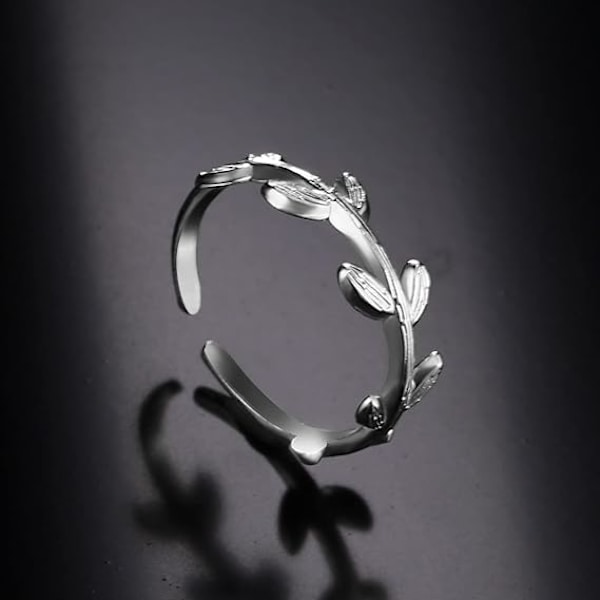 1 Justerbar Bladring i Rustfritt Stål Finger Ring med Bladmønster Åpne Finger Ringer for Kvinner Jente