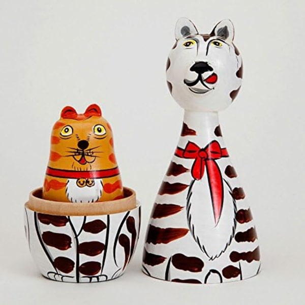 Nesting Cats - Handmålade Trämålade Nesting Dolls Matryoshka - Set om 5