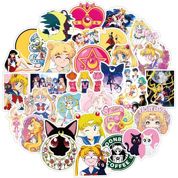 100 kpl Sailor Moon -tarroja Anime-vinyylitarroja autoihin, moottoripyöriin, matkatavaroihin, skeittilautoihin ja kannettaviin tietokoneisiin