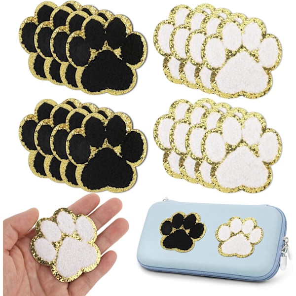 (Black White)16 Pcs Self Adhesive Paw Print Patches 7.8×5.5in Paw Print Stickers Pet Cat Dog Footprint Appliques Iron on