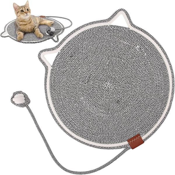 16\" Kattekloringsmatte, Rund Kloringsmatte med Ballleke, Katteklorestativ, Beskytter Møbler og Sofa, Kloringsmatte