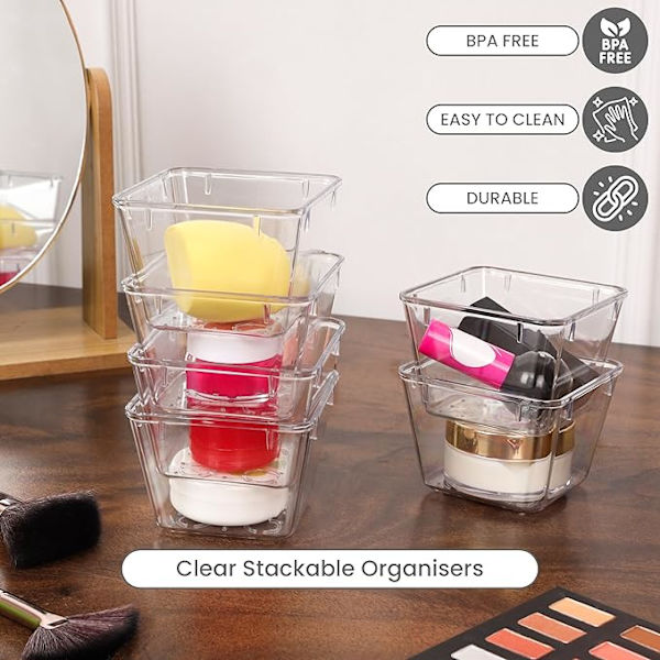 7,6×7,6×5,3cm Makeup Organizer - 12x Klar Plast Stakbar Skuffe Opbevaringsboks - Køkken Badeværelse Kontor Dressingbord