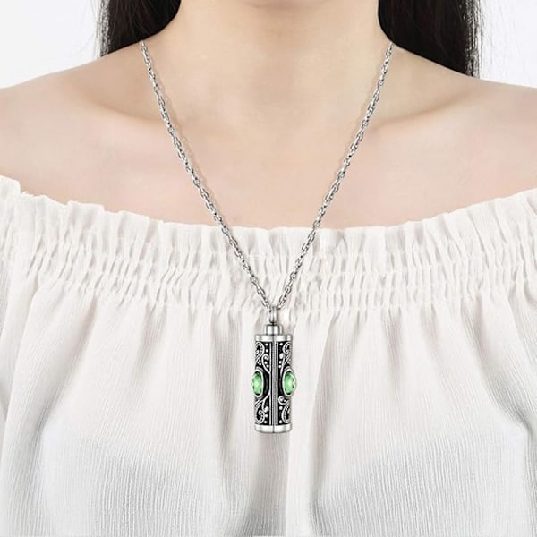 Kristallationsurna Halsband för Aska Minnessak Urna Smycken för Mänsklig Aska Rostfritt Light Green