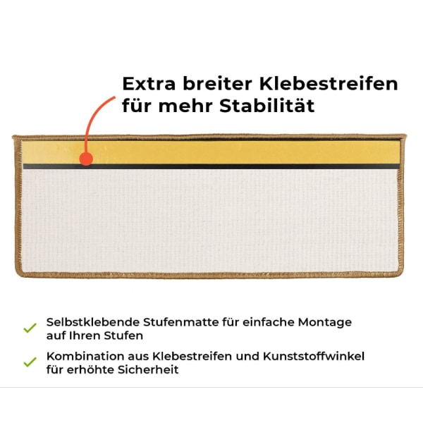 Sisal trappetrinnsmatter innendørs 1 stk firkantet (kork, med leppe 65 x 24 cm)