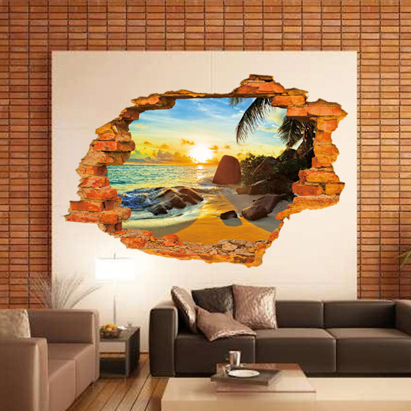 Irrotettava Break The Wall -tarra vinyyli seinätarrat/seinämaalaukset, taidetarrat koriste Sunny Beach (60x90cm)