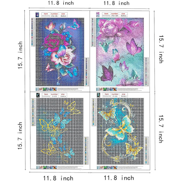 (30x40cm) 5D Butterfly Diamond Painting Kits, Set med 4 Diamon